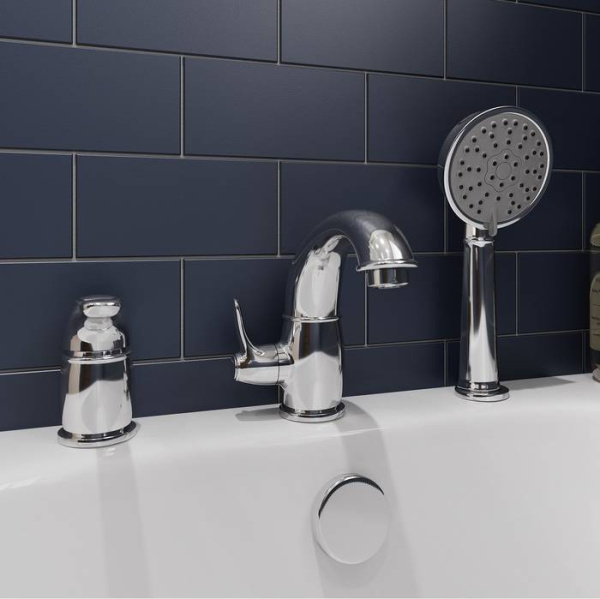 Смеситель на борт ванны на 3 отверстия с керамическим дивертором, IDDIS Oldie OLDSB30i07, хром